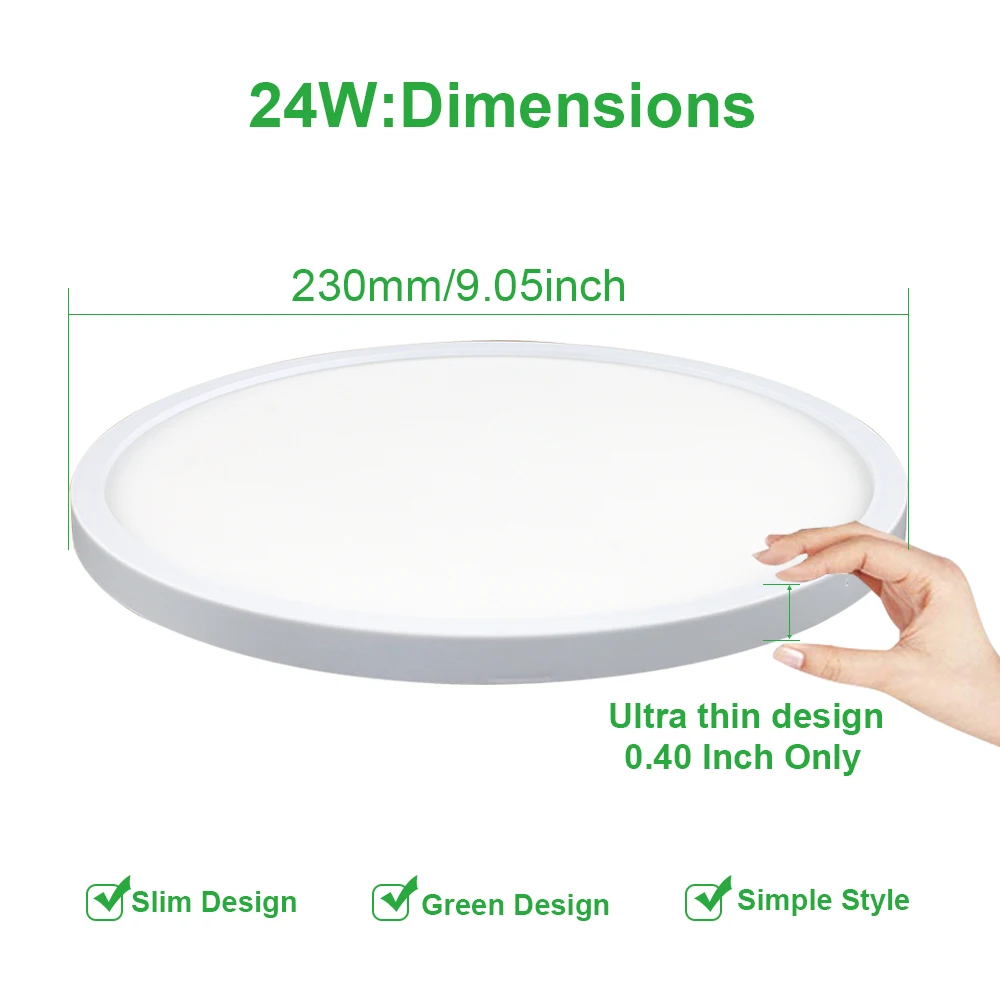 

Ultra Thin LED Ceiling Lamp 6W 9W 18W 24W Modern Panel Light in Living room Bedroom Natural light Surface Mount Fixture