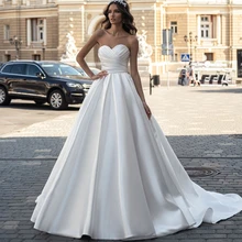 Elegante vestido De novia sin tirantes, sin mangas, Espalda descubierta, satén, Princesa, para fiesta, 2022 (3)