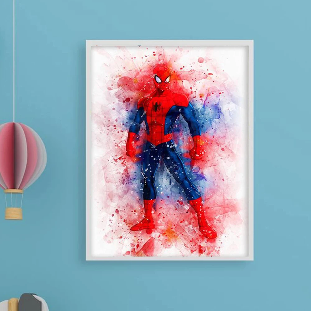 Супергероев Marvel Акварельная картина плакат Мстителей фильма Человек паук