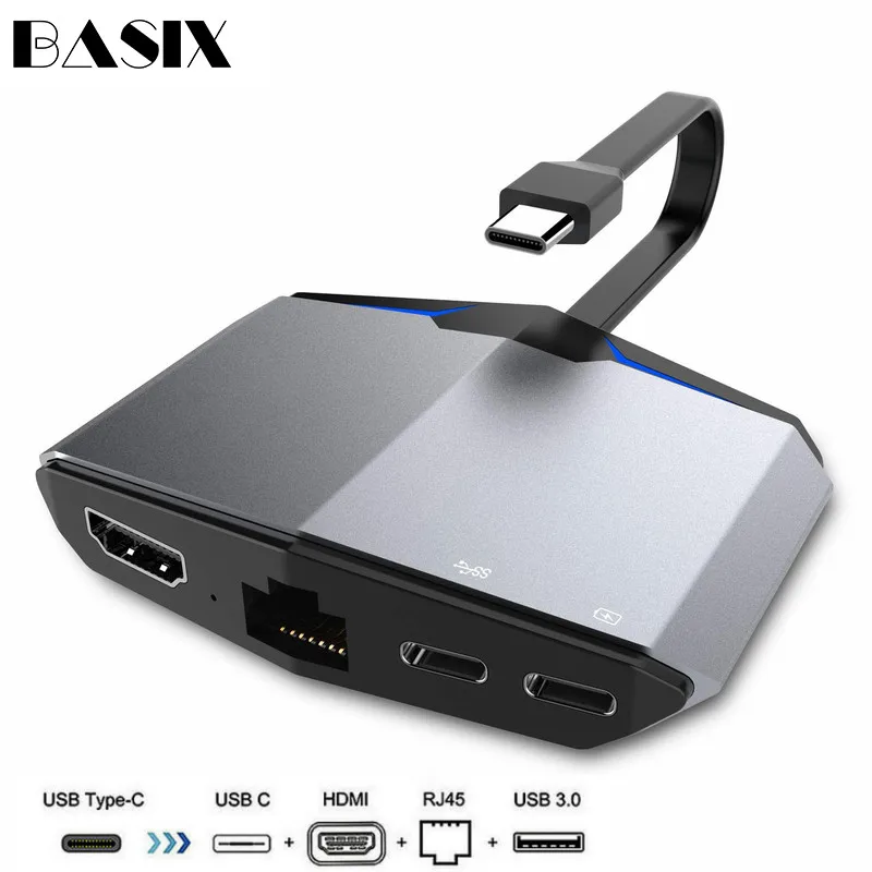 USB C концентратор Basix на HDMI VGA Rj45 1000 Мбит/с адаптер док станция для MacBook Pro Аксессуары