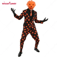 adult men pumpkin suit set with tie for halloween party cosplay costume