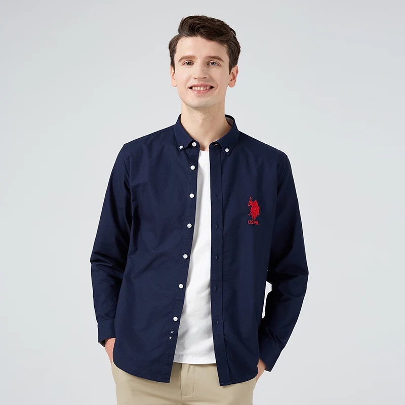 Мужская классическая рубашка поло из хлопка с длинным рукавом | одежда