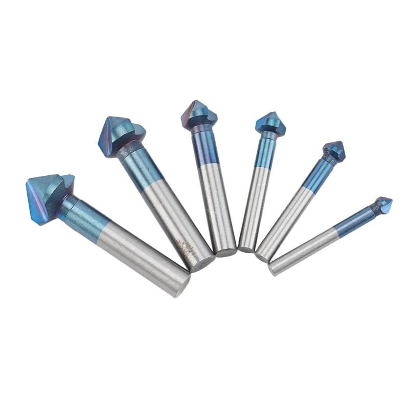 

HSS Chamfer Drill Bit 6Pcs 6.3-20.5mm 90Degrees 3 Flutes Countersink Drill Bit Nano Blue Coated Chamfer Cutter