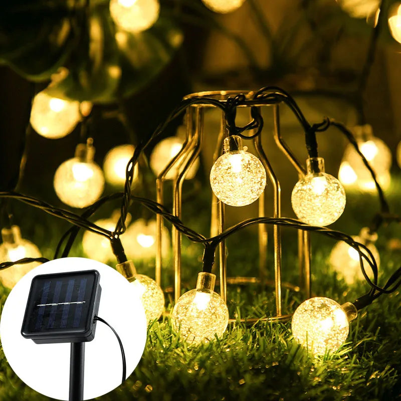 

Solar string lights Outdoor courtyard fence waterproof LED light Crystal Bubble Design Garden Party Holiday Christmas Decoration