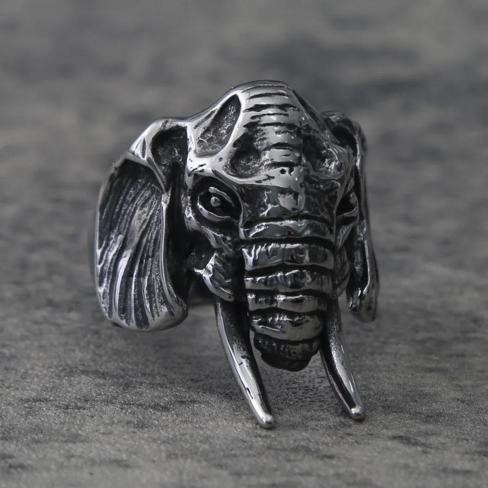 Мужское кольцо со слоном в стиле ретро из нержавеющей стали панк и байкера кольца