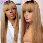 Парик блонд Омбре из человеческих волос с челкой, парик из кости прямого шелка 1B бордового цвета с бахромой, парик с коротким Бобом из человеческих волос, парики в машине