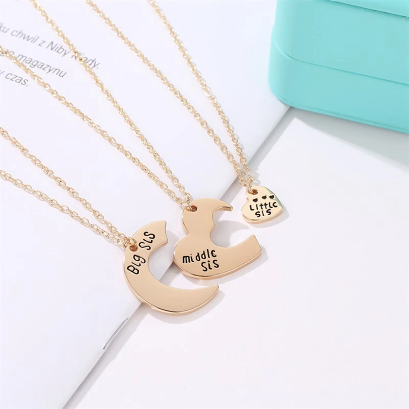 

2021 New Best Friends Necklace For 3 Big Sister Sis Middle Sister Sis Little Sister Heart Charm Pendant Necklace Family Jewelry