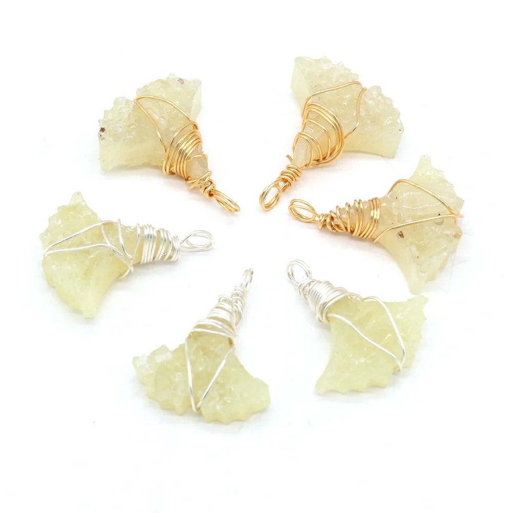 

New Natural Semi-precious Stone Topaz Winding Irregular Fan-shaped Pendant with Silver Wire Exquisite DIY Jewelry Necklace Gift