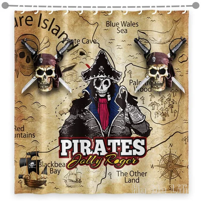 

Skull Pirate By Ho Me Lili Shower Curtain Island Map Vintage Old SetS For Bathtub Decor Home Decorations