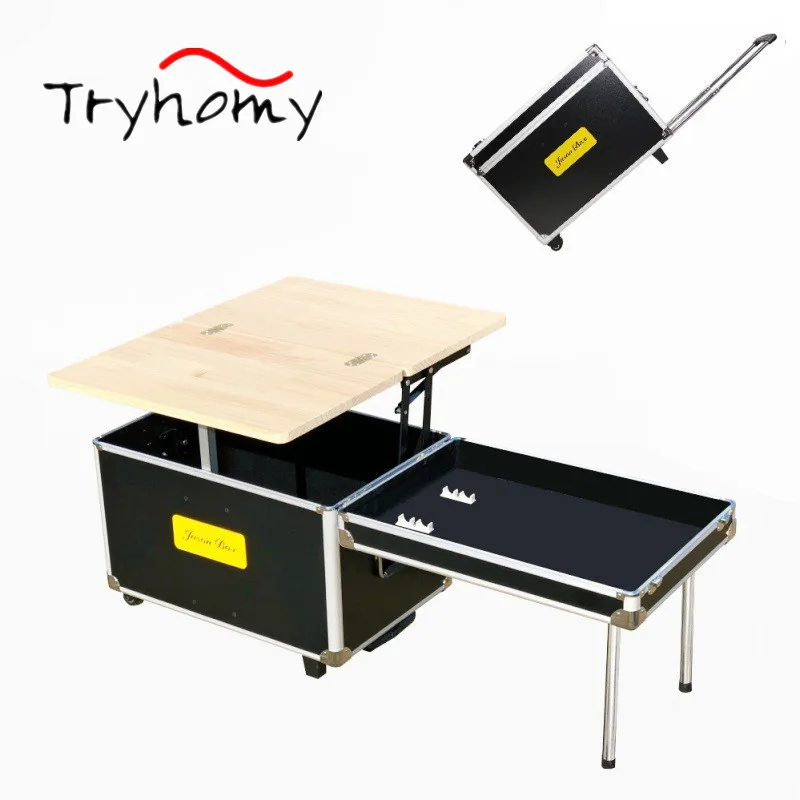 Tryhomy Portable Camping Folding Table Outdoor Kitchen Eat Camp Box With Wheels Multi-Person Picnic Beach Dinner Table