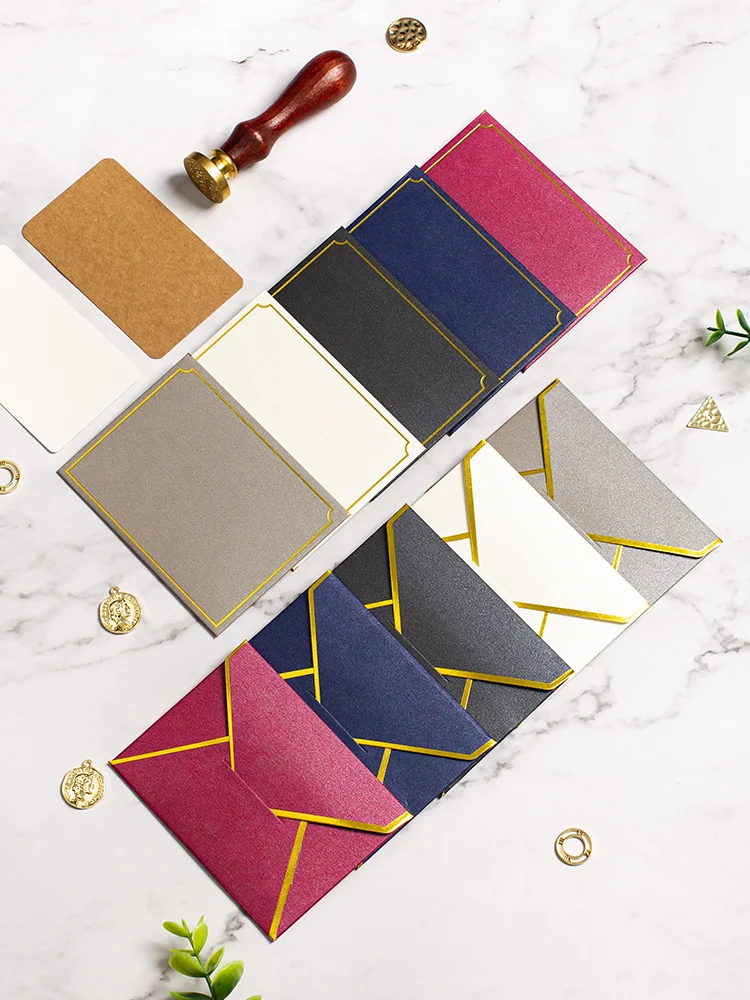 

10PCS Holiday congratulation envelope bronzing pearl paper card small envelope thick card document card to collect envelope bag