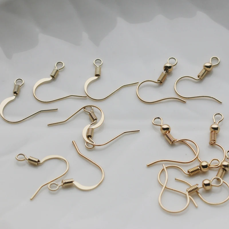

15mm 10pairs Vacuum plating gold color ball beads flat Earring Hooks for making jewelry accessories ear hooks