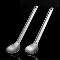 outdoor titanium long handle spoon with polished bowl outdoor portable spoon cutlery kitchen camping hiking picnic tableware