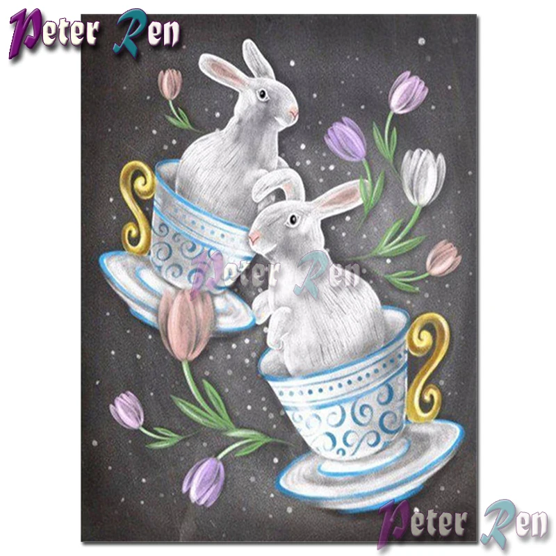 5d Мультяшные животные Алмазная вышивка сделай сам кролик в чашке мозаика