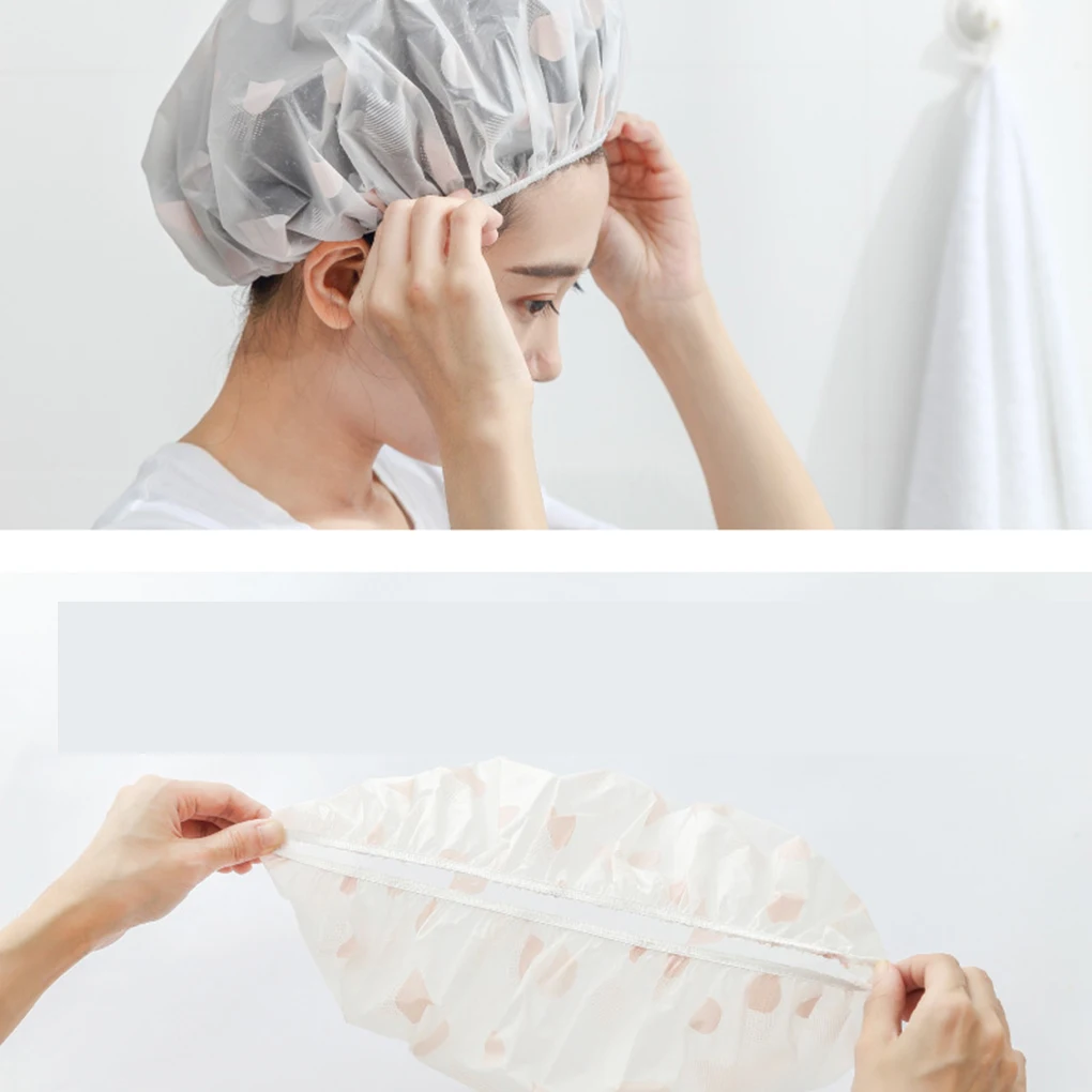 

Многоразовые водонепроницаемые шапки для ванны, 2 шт., шапка с принтом в виде капли воды, пластиковая эластичная лента для волос, для душа, сл...