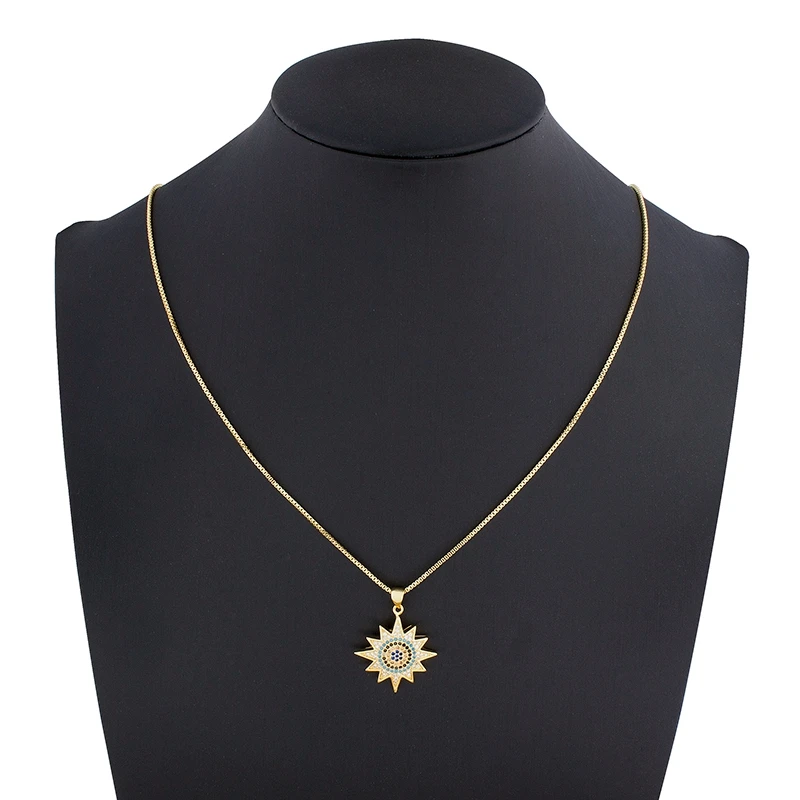 

2020 Hot Sale Copper Zirconia Sun Pendant Necklaces For Women Girls Fashion Jewelry Choker Best Party New Year Christmas Gift