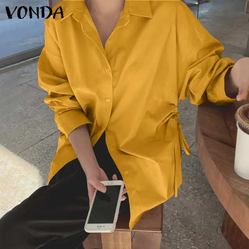 

Autumn Shirts 2021 Women Turn Down Neck Long Sleeve Retro Blouses Plus Size Bohemian Party Blusas VONDA Elegant Tops S-5XL