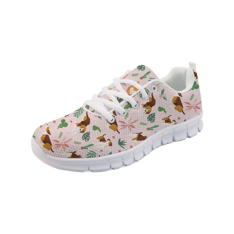 

Женские кроссовки для бега, дышащие сетчатые кроссовки на шнуровке с тропическим рисунком собаки, повседневная спортивная обувь на плоской подошве, 2020