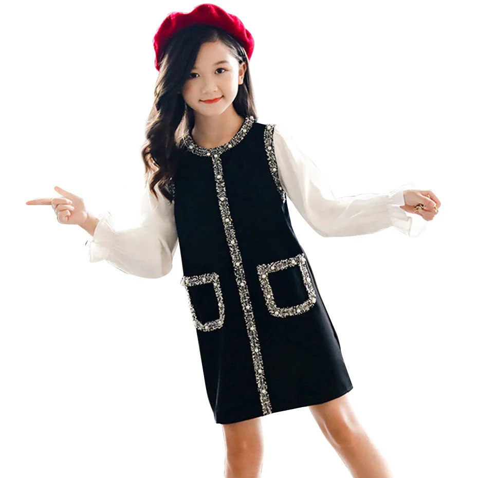 Детские платья для девочек лоскутное платье плотное вязаное детское зимнее в