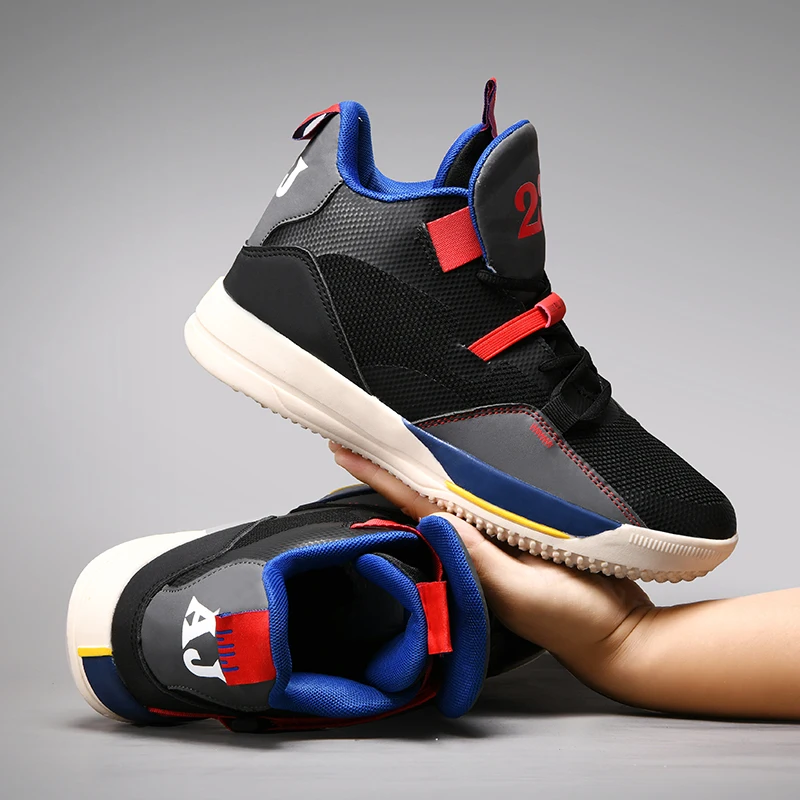 Basketball Shoes Men Women High-top Sports Air Cushion Hombre Athletic Mens Shoes Comfortable Breathable Retro Sneakers - Цвет: Phantom black