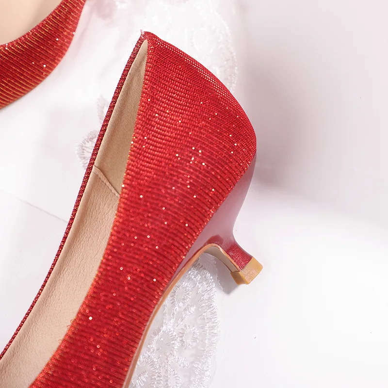 

Wedding shoes female new style bridal shoes red high heels female stiletto pointed toe