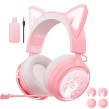 SOMiC GS510 2.4G Wireless Cat Ear Pink Headphones With 4 Covers Games/Video/Live 3 Modes Headset for PS5/PS4/PC Retractable Mic