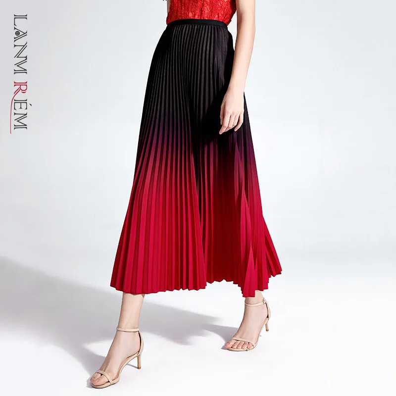 LANMREM плиссированная юбка винтажная средней длины в складку градиентный цвет