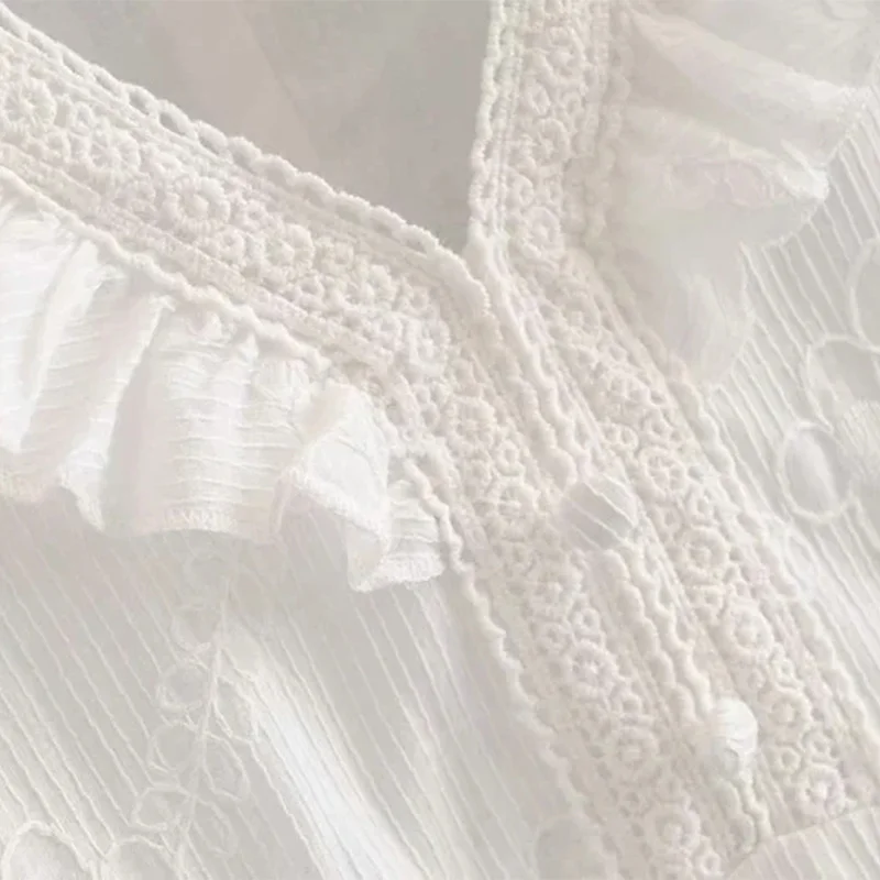 

Elegant floral embroidery frilly miniscule girlie dress sweet v-low dressed lace short sleeve fancy summer dress