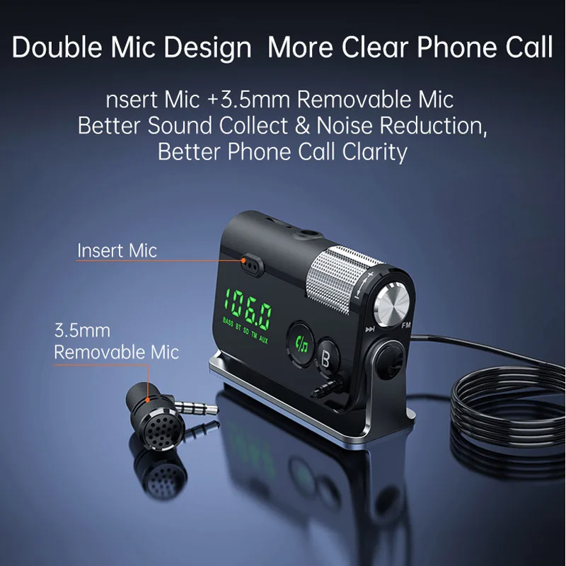 Автомобильный FM-передатчик Bluetooth 5 0 громкая связь AUX аудиоприемник mp3-плеер QC3.0 + PD