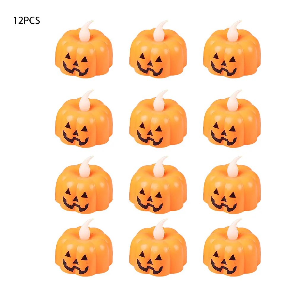 

12pcs Bedroom For Halloween Festival Decor Living Room Flameless Candle Battery Operated Mini Office Desktop Pumpkin Light Home