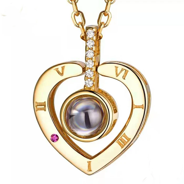gold heart Модное ювелирное ожерелье в форме сердца с 100 языком I Love You, подвеска из нержавеющей стали, подарок на день Святого Валентина, ожерелье для женщин - Окраска металла: gold heart