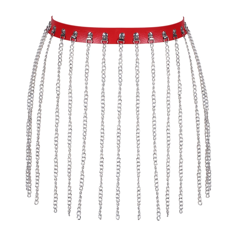 

Women Leather Garter Belt Chain Decoratio Skirt Bondage Stockings Shoulder Strap High Waist Garter Belt Goth Body Harness Cage