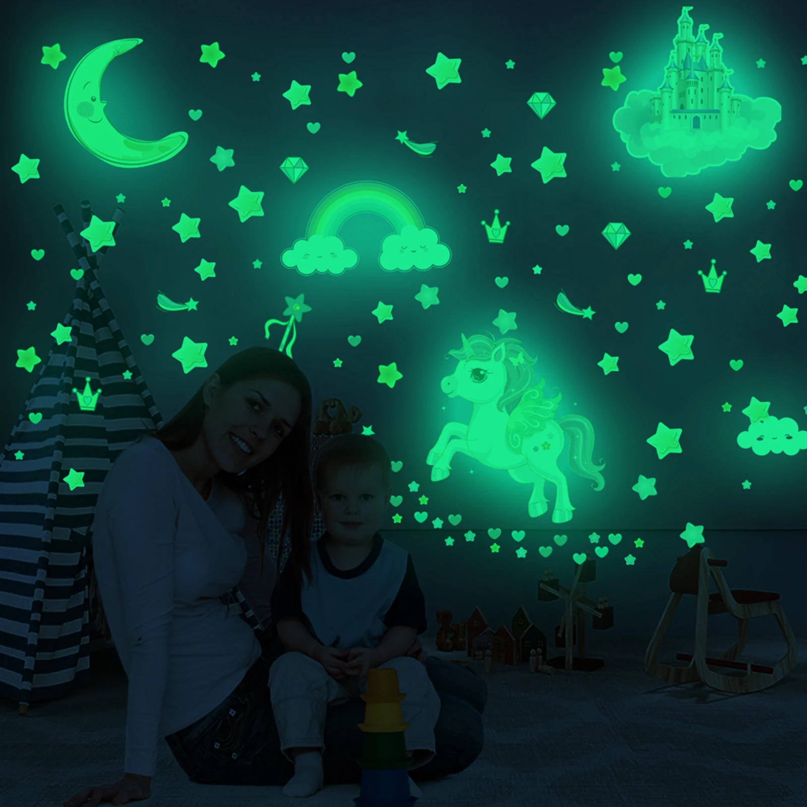 

Creative Glow In The Dark Stickers Unicorn Room Wall Decor Glowing Ceiling Wall Sticker Glow Decorations For Children Bedroom