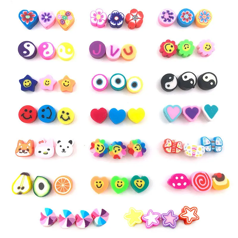 

Soft Pottery Beads Separated Fruit Cartoon Animal Smiling Face Animal Perforated Beads Mixed Color Sliced Bracelet Beading
