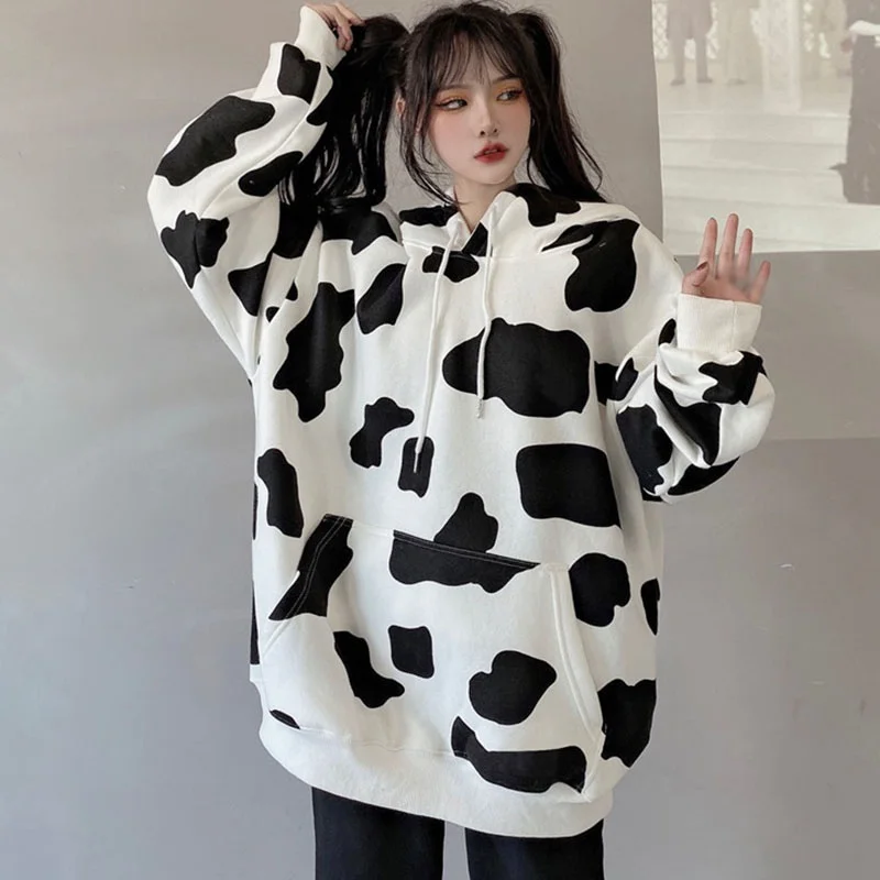 

Cow Sweater Autumn And Winter Loose Korean Style Lazy Style Long-sleeved Hooded Pullover Blouse Women
