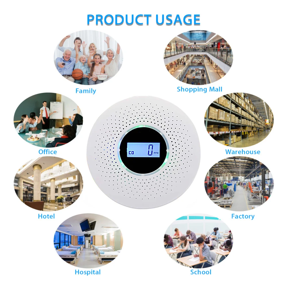 2 in 1 Smoke Carbon Monoxide Combo Detector CO Gas Alarm Sensor with LED Indicator Battery Power | Безопасность и защита