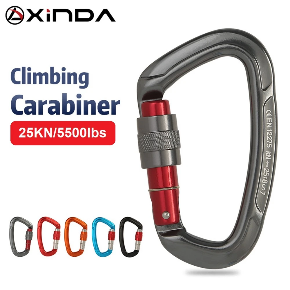 Xinda Professional 25KN D-тип сверхмощный карабин для скалолазания винтовой замок альпинизм