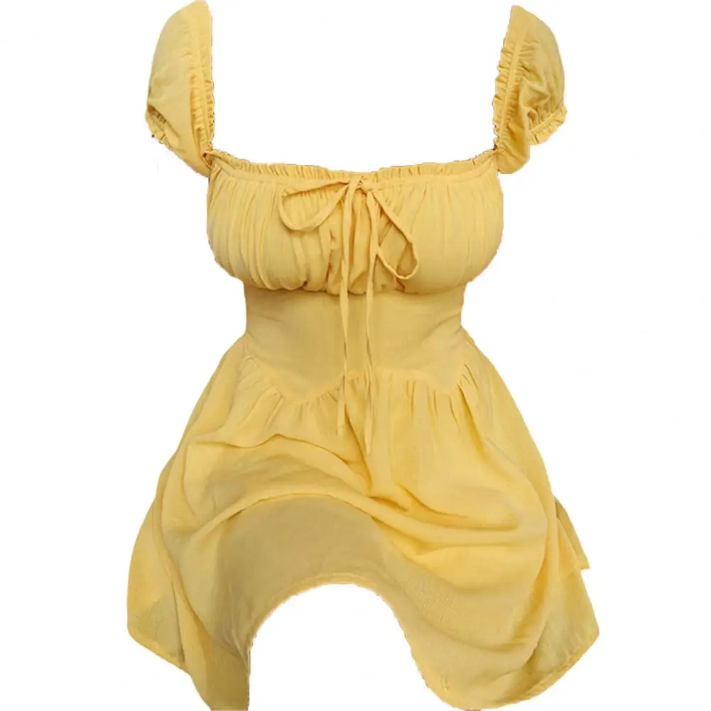 

Solid Color Sexy Tube Dress For Women Summer Short Sleeve Square Collar Mini Dress Girls Club Party Dress A-Line Dress Vestidos