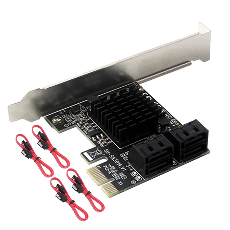 

New PCIe SATA Expansion Card PCI-E X1 to 4-Port SATA3.0 6G Desktop Adapter Card SATA3 Expansion Card with 4 SATA Cables