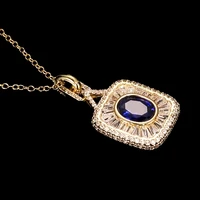 vintage gold color pendant inlaid blue cz women necklace for party accessories luxury anniversary gift retro neck jewelry