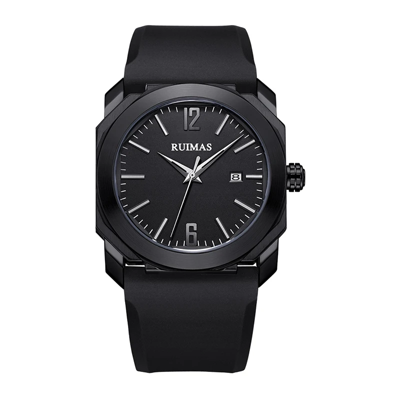 RUIMAS brand men's watches fashion casual silicone quartz watch waterproof calendar personality square plate | Наручные часы