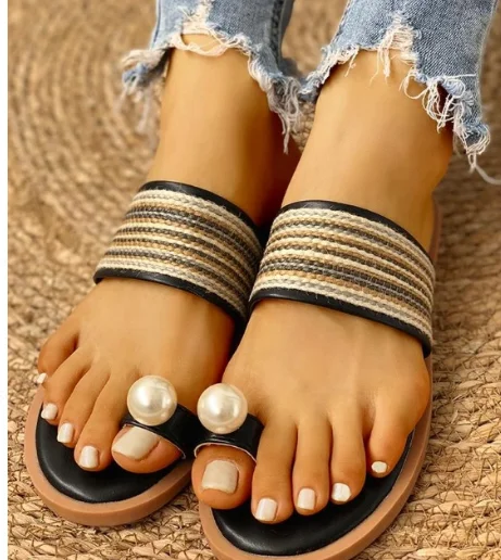 

2021 new women summer slippers fashion pearl weave women shoes flip flops casual beach ladies plus size shoes woman slippers