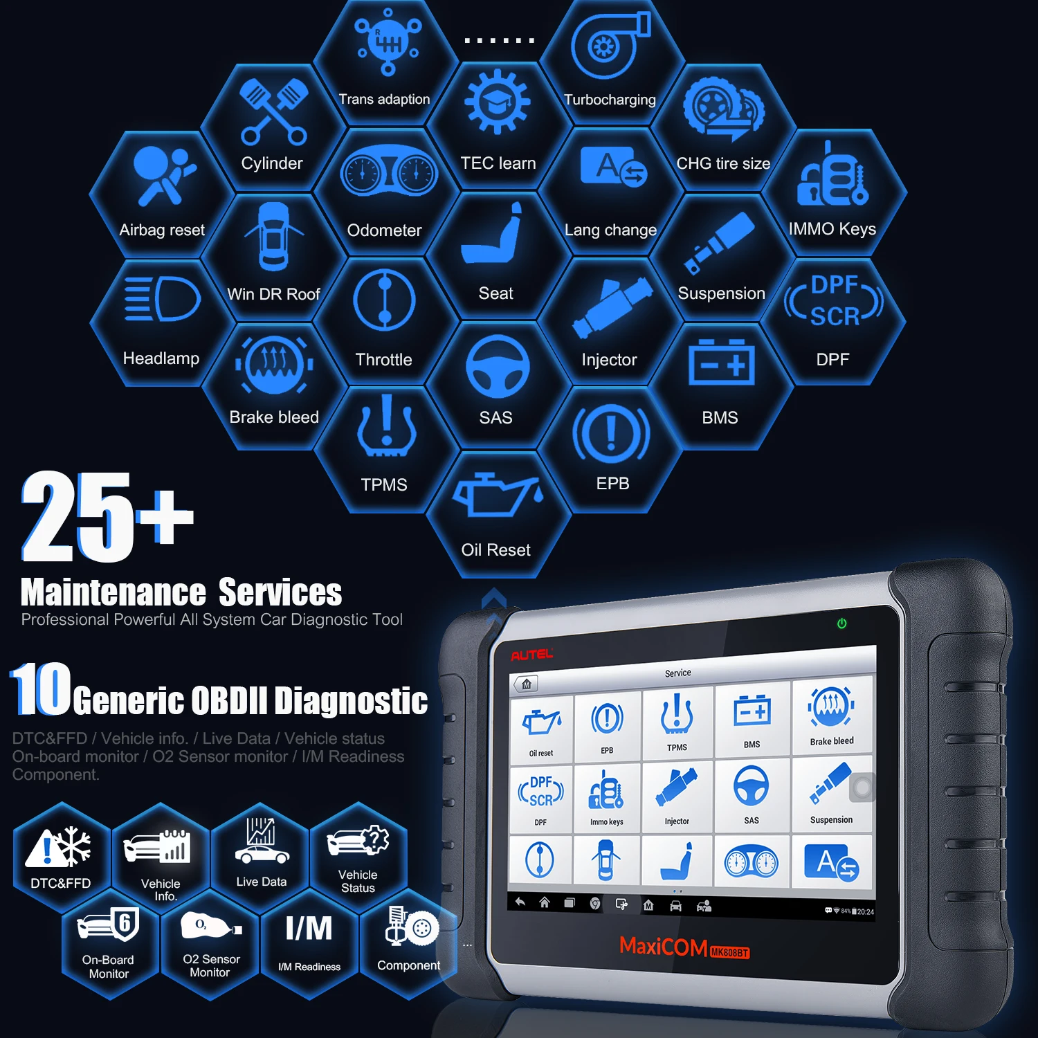 Autel MaxiCOM MK808BT Diagnostic Scan Tool With Oil Reset EPB BMS SAS DPF ABS SRS OBD2 All Systems Diagnosis Scanner | Автомобили и