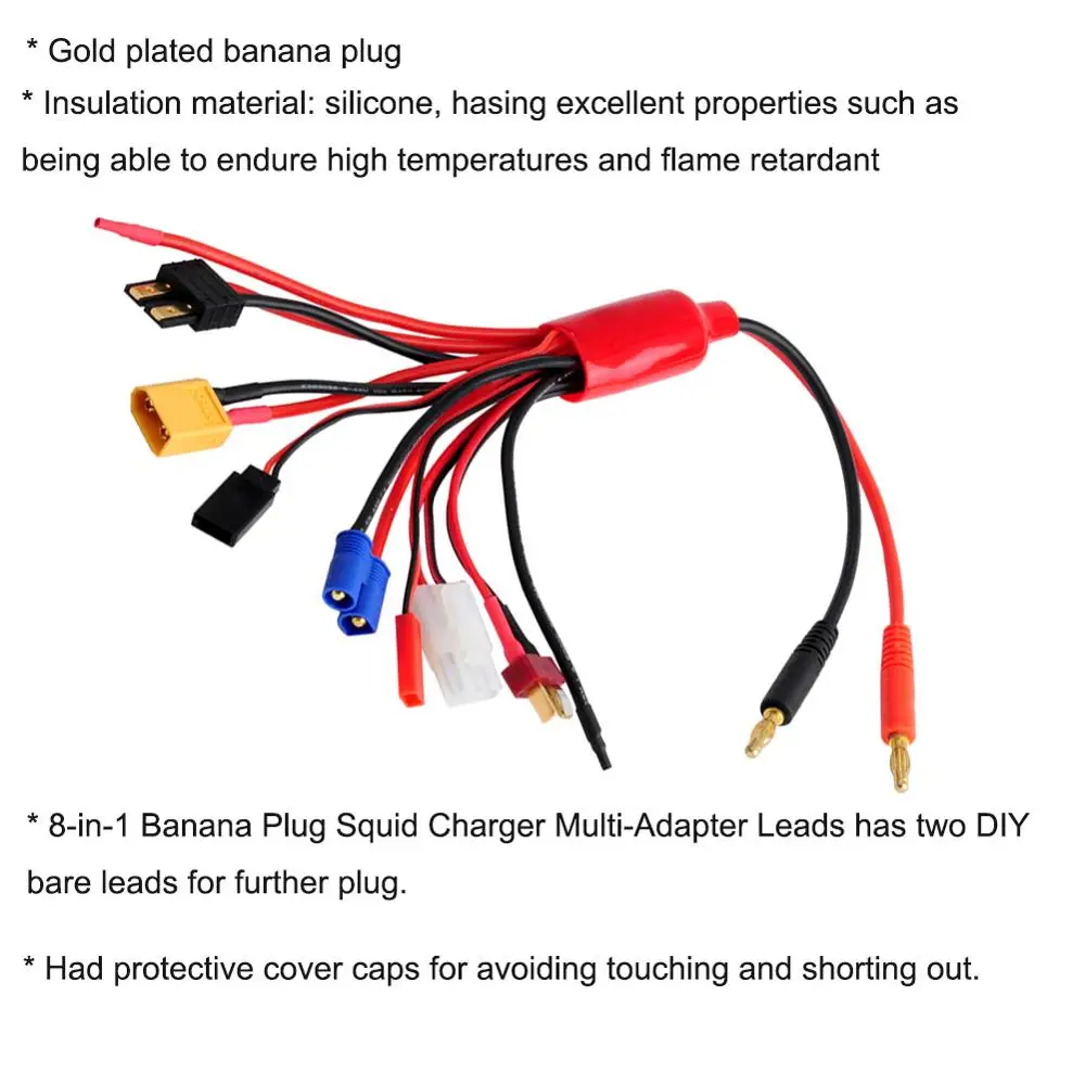 8 in 1 RC Lipo Battery Charger Adapter Connector Splitter Cable Convert Wire for TRX Tamiya EC3 JST Futaba XT60 T- Dean |
