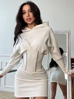 corset mini dress with hat long sleeve women bodycon casual fashion white autumn ladies elegant sexy dresses 2021 new