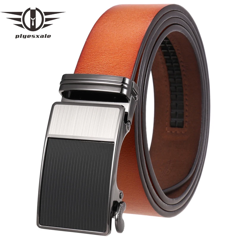 Ремень мужской из воловьей кожи, стильный пояс с автоматической пряжкой, в стиле ретро, черный, кофейный, красный, коричневый, B771