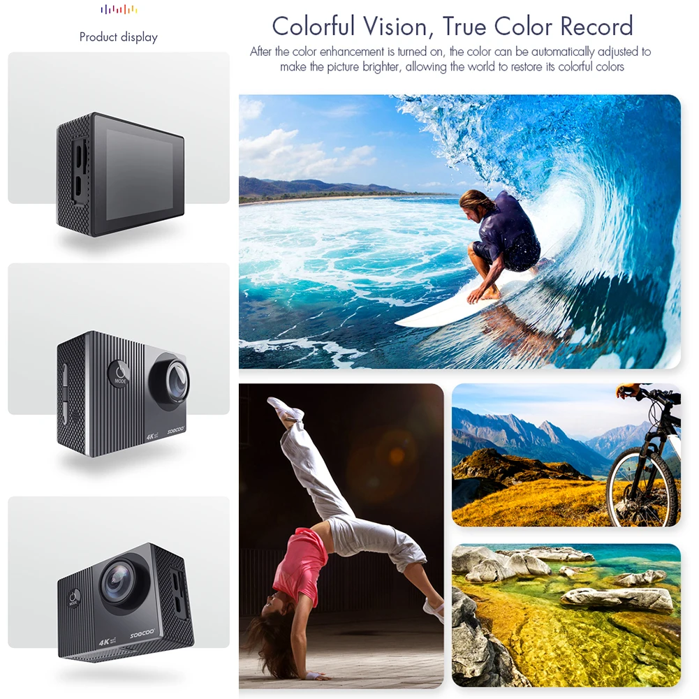 4K экшн Камера 60 FPS HD объектив Запись 2 дюймовый сенсорный Экран Дисплей IMX386 Сенсор