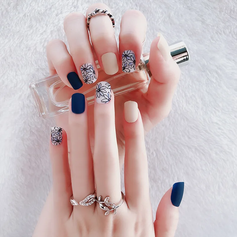 style5 24 шт./компл. для девочек с красивым рисунком сердца; Временные татуировки для ногтей "сделай сам", белая, серая, Цвет накладные ногти Короткие Размеры нейл-арта Пресс на Поддельные ногтей с клеем - Цвет: style5
