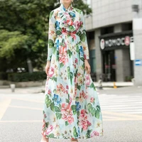 newest high quality fashion 2021 runway dress womens bow collar chic floral chiffon long dress