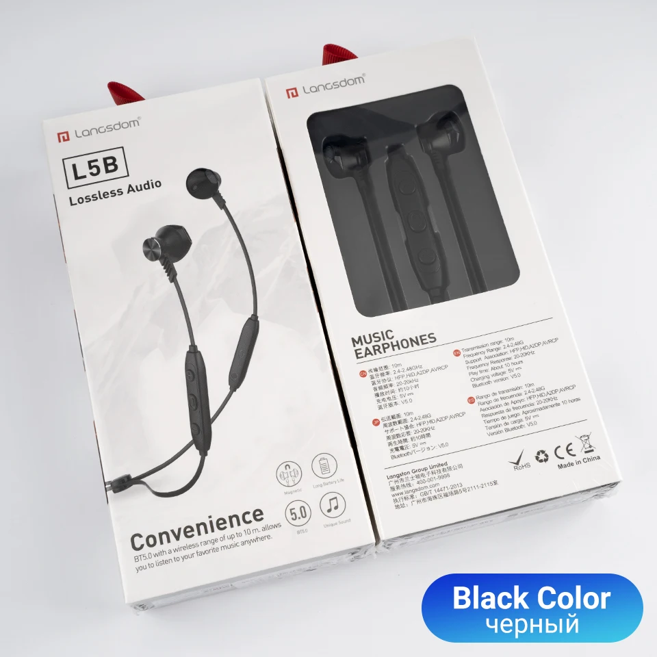 Langsdom L5B/L5Pro, Bluetooth наушники с микрофоном, беспроводные наушники, Bluetooth наушники, полувкладыши, спортивные, fone de ouvido, bluetooth - Цвет: Black